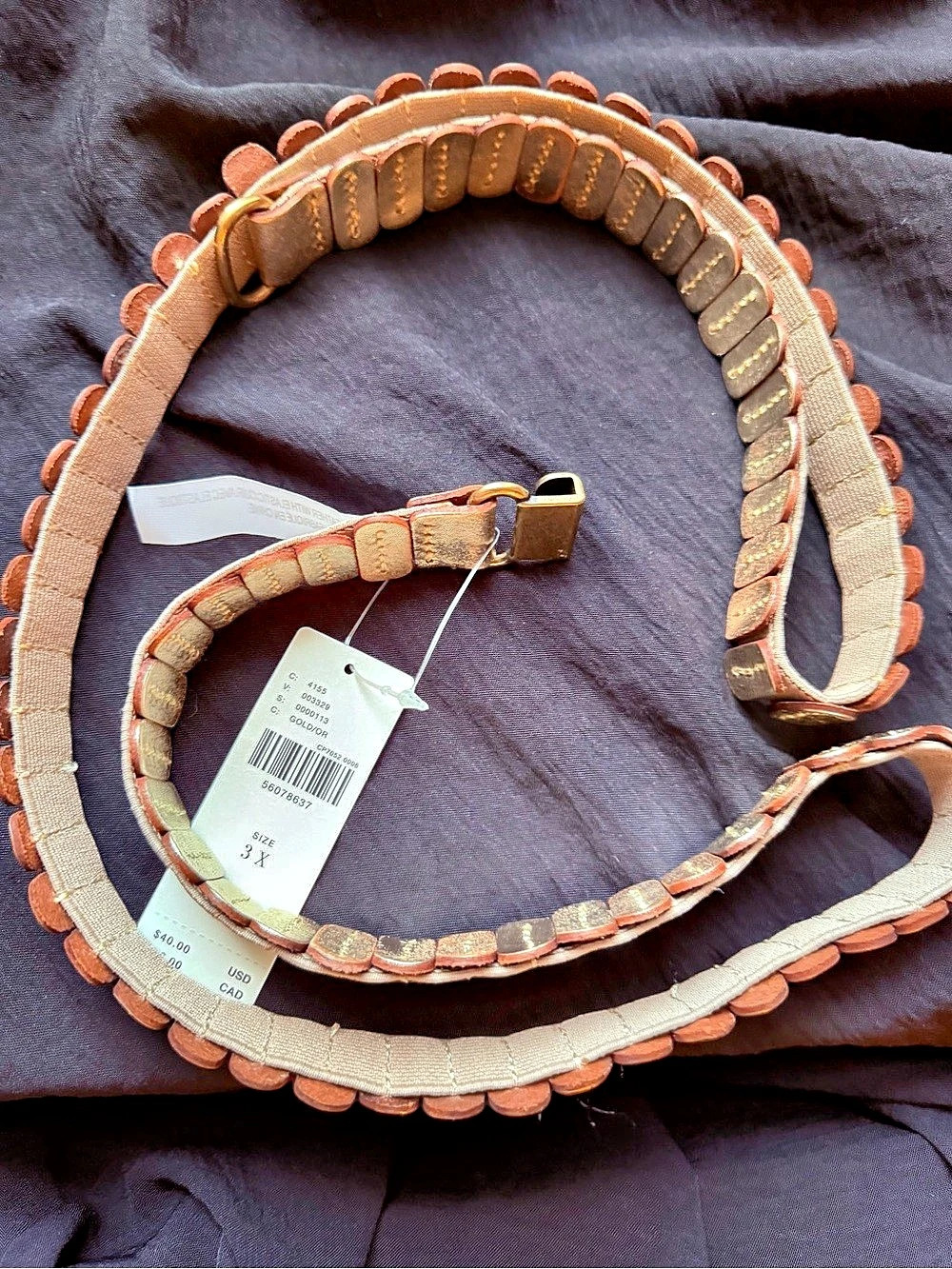Anthropologie - Gold Leather stretch Plus Size Belt Belt Size 3x NWT